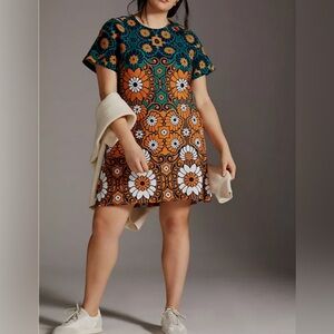 Anthropologie Maeve Floral 
Mini Dress Blue Green